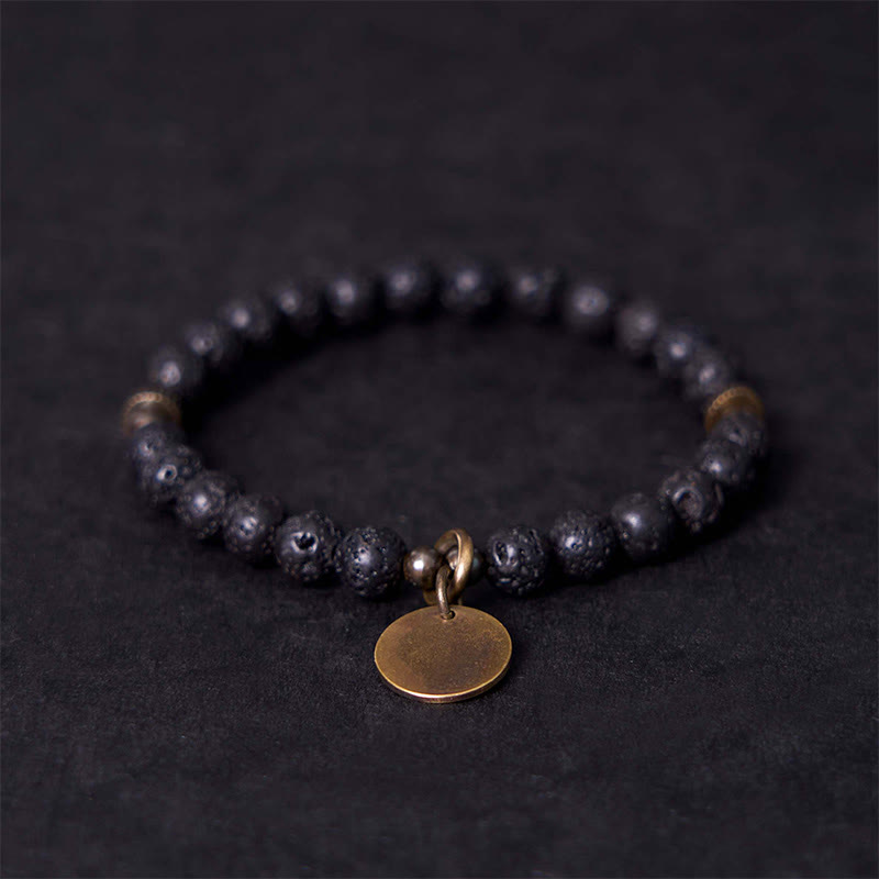 Braccialetto di guarigione con perline di roccia lavica naturale Buddha Stones Calm Support - 20-21 cm - image 1