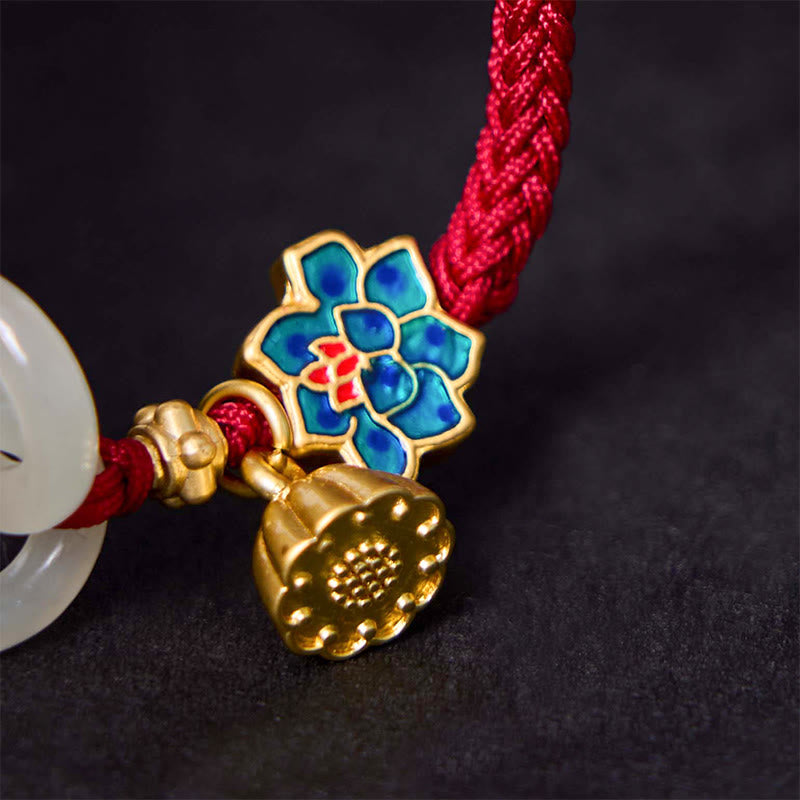 Braccialetto della fortuna con fibbia in corda intrecciata, giada Hetian , Buddha Stones, Lotus Peace