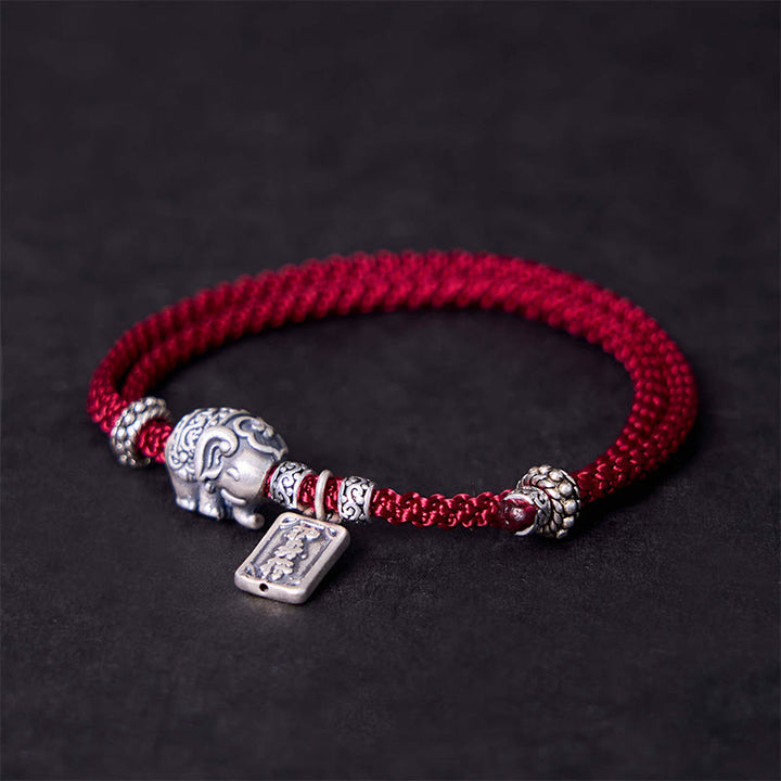 Braccialetto con ciondolo amuleto Buddha Stones in argento sterling 925 con elefante sicuro e in salute