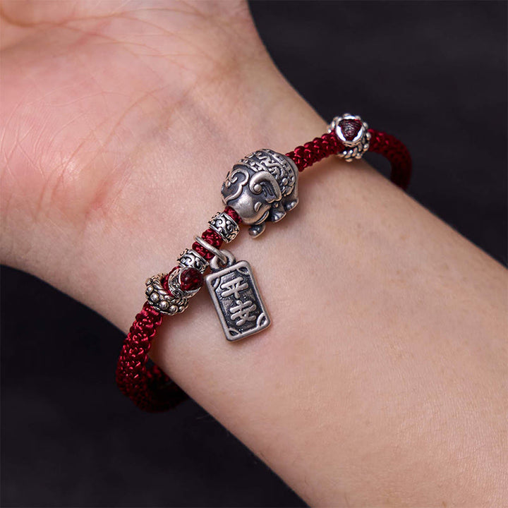 Braccialetto con ciondolo amuleto Buddha Stones in argento sterling 925 con elefante sicuro e in salute