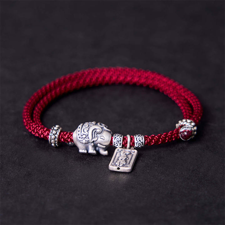 Braccialetto con ciondolo amuleto Buddha Stones in argento sterling 925 con elefante sicuro e in salute