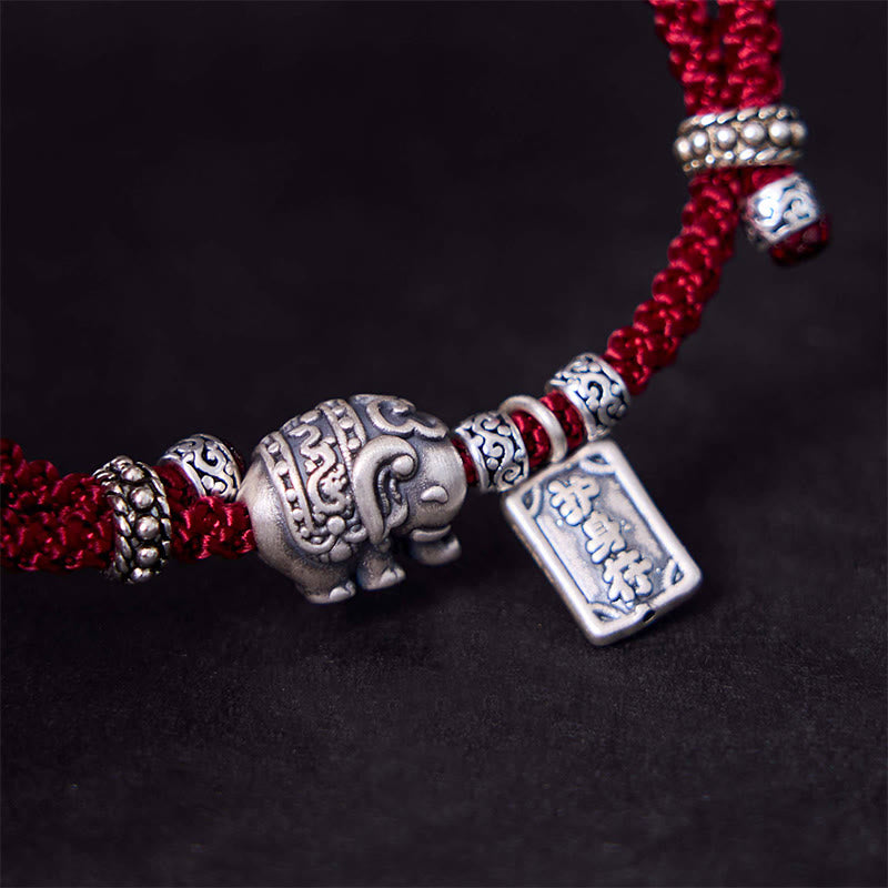 Braccialetto con ciondolo amuleto Buddha Stones in argento sterling 925 con elefante sicuro e in salute