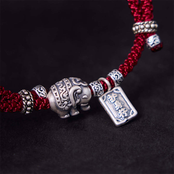 Braccialetto con ciondolo amuleto Buddha Stones in argento sterling 925 con elefante sicuro e in salute