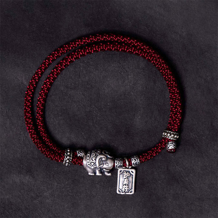 Braccialetto con ciondolo amuleto Buddha Stones in argento sterling 925 con elefante sicuro e in salute