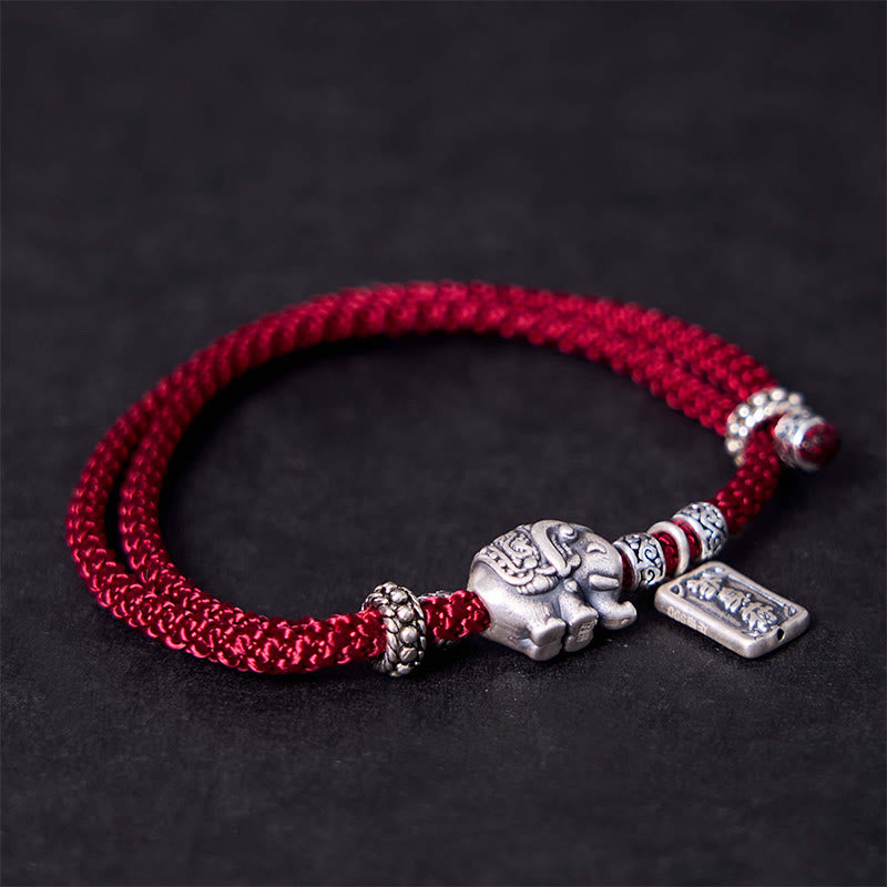 Braccialetto con ciondolo amuleto Buddha Stones in argento sterling 925 con elefante sicuro e in salute