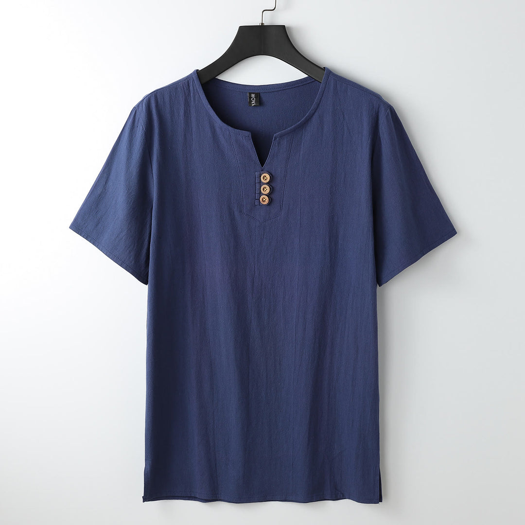 T-shirt da uomo Buddha Stones, tinta unita, maniche corte, scollo a V con tre bottoni, camicia morbida - Blu mezzanotte - US/UK/AU54, EU64 (9XL) - image 12
