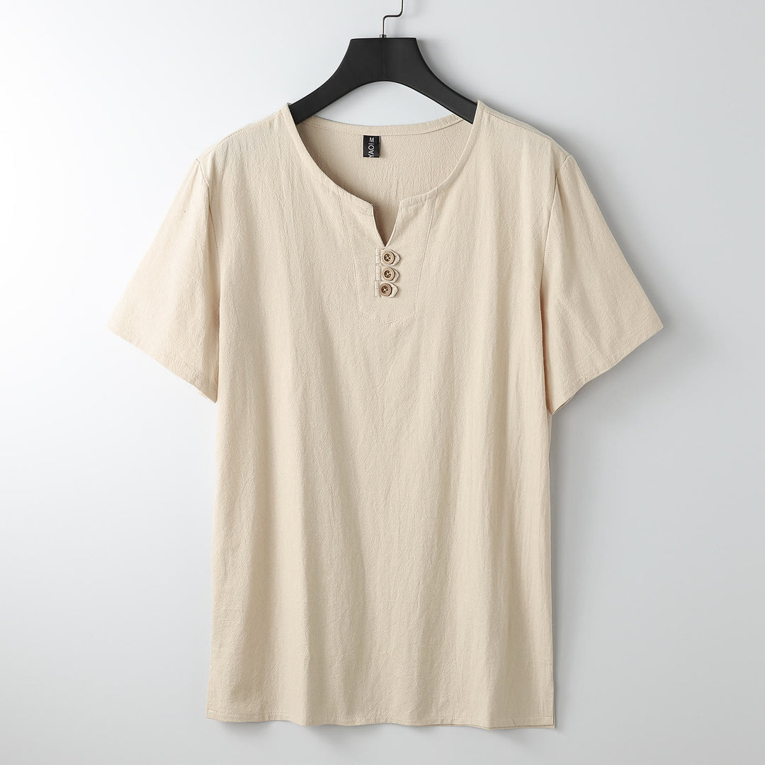 T-shirt da uomo Buddha Stones, tinta unita, maniche corte, scollo a V con tre bottoni, camicia morbida - Mocassino - US/UK/AU54, EU64 (9XL) - image 11