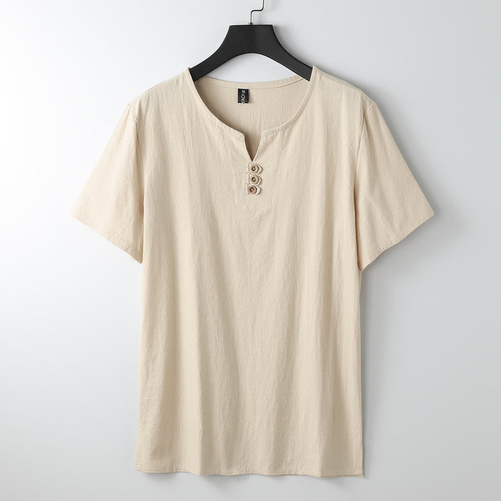 T-shirt da uomo Buddha Stones, tinta unita, maniche corte, scollo a V con tre bottoni, camicia morbida - Mocassino - US/UK/AU54, EU64 (9XL) - image 11