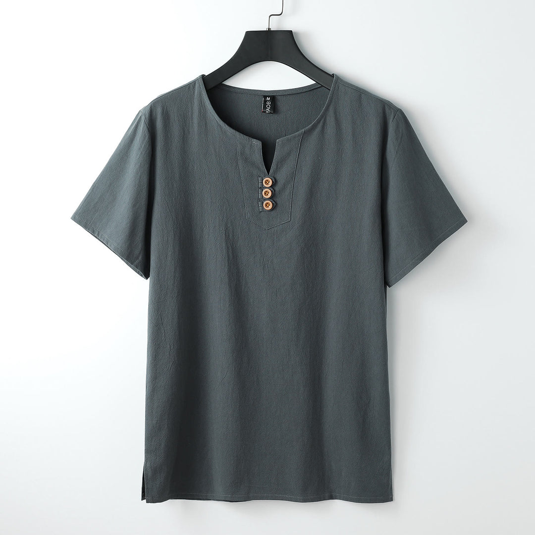 T-shirt da uomo Buddha Stones, tinta unita, maniche corte, scollo a V con tre bottoni, camicia morbida - Grigio - US/UK/AU54, EU64 (9XL) - image 0