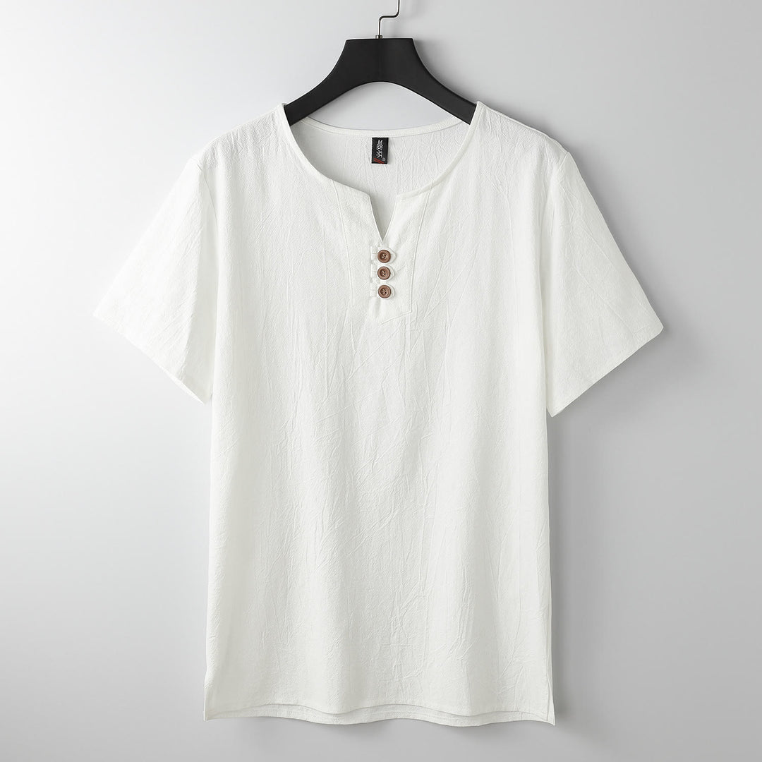 T-shirt da uomo Buddha Stones, tinta unita, maniche corte, scollo a V con tre bottoni, camicia morbida - Bianco - US/UK/AU54, EU64 (9XL) - image 9