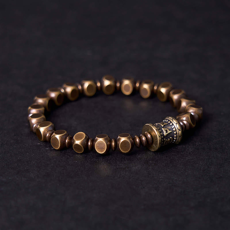 Buddha Stones Tibetano Om Mani Padme Hum Amuleto in ottone intagliato in rame Focus Bracciale