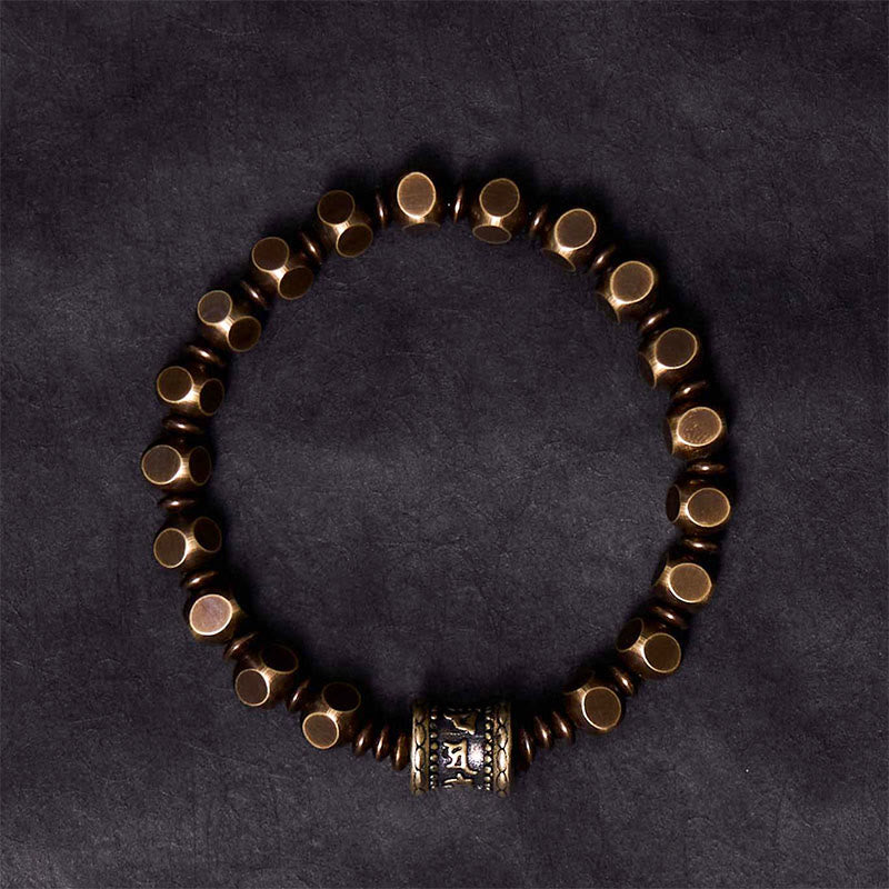 Buddha Stones Tibetano Om Mani Padme Hum Amuleto in ottone intagliato in rame Focus Bracciale