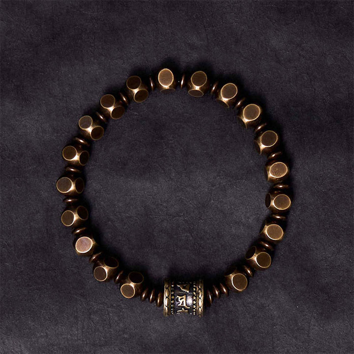 Buddha Stones Tibetano Om Mani Padme Hum Amuleto in ottone intagliato in rame Focus Bracciale