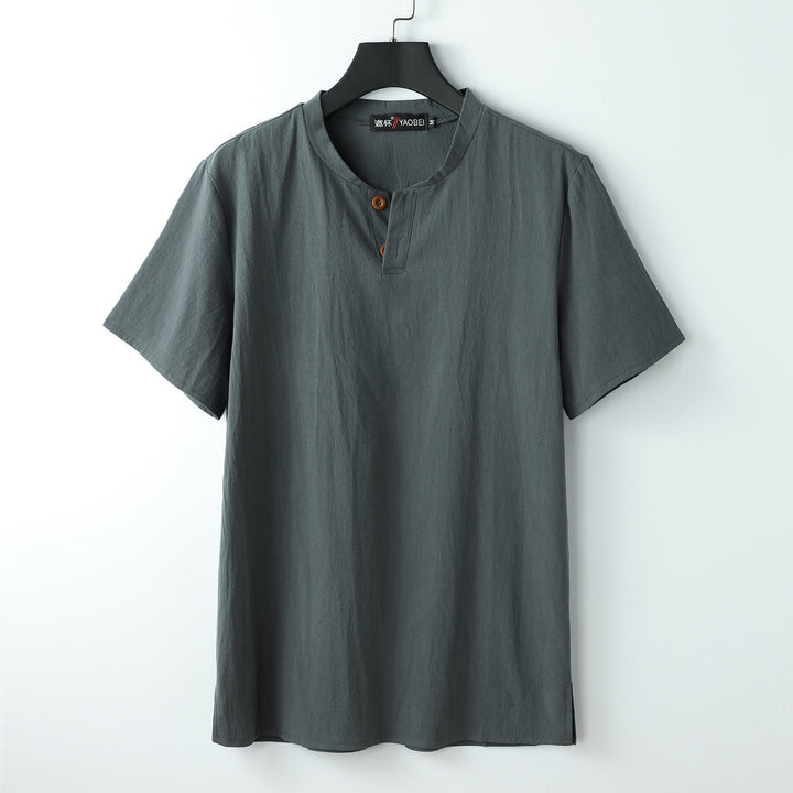 Maglietta da uomo Buddha Stones Loose Tinta unita Top manica corta Bottoni Collo a tacca Camicia in morbido cotone e lino - Grigio - US/UK/AU54, EU64 (9XL) - image 1