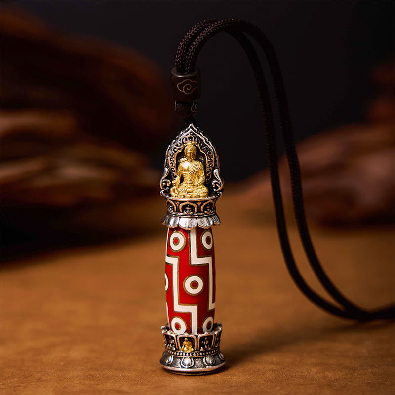 Buddha Stones Medicina Tibetana Buddha Nove Occhi Dzi Perlina Collana Pendente Protezione - Perlina Dzi a nove occhi del Buddha della medicina - image 0