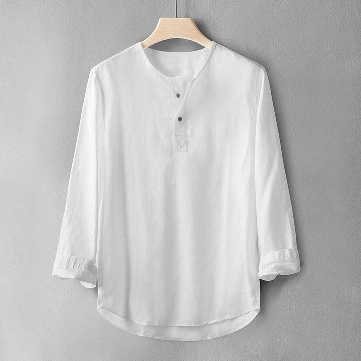 Camicia a maniche lunghe con bottoni in tinta unita Buddha Stones Lino Abbigliamento uomo