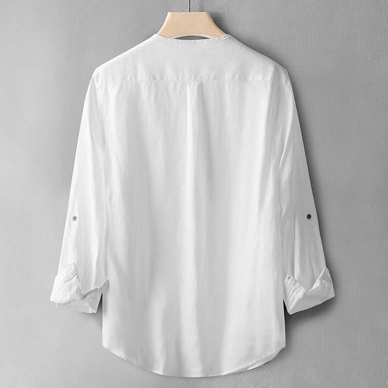 Camicia a maniche lunghe con bottoni in tinta unita Buddha Stones Lino Abbigliamento uomo