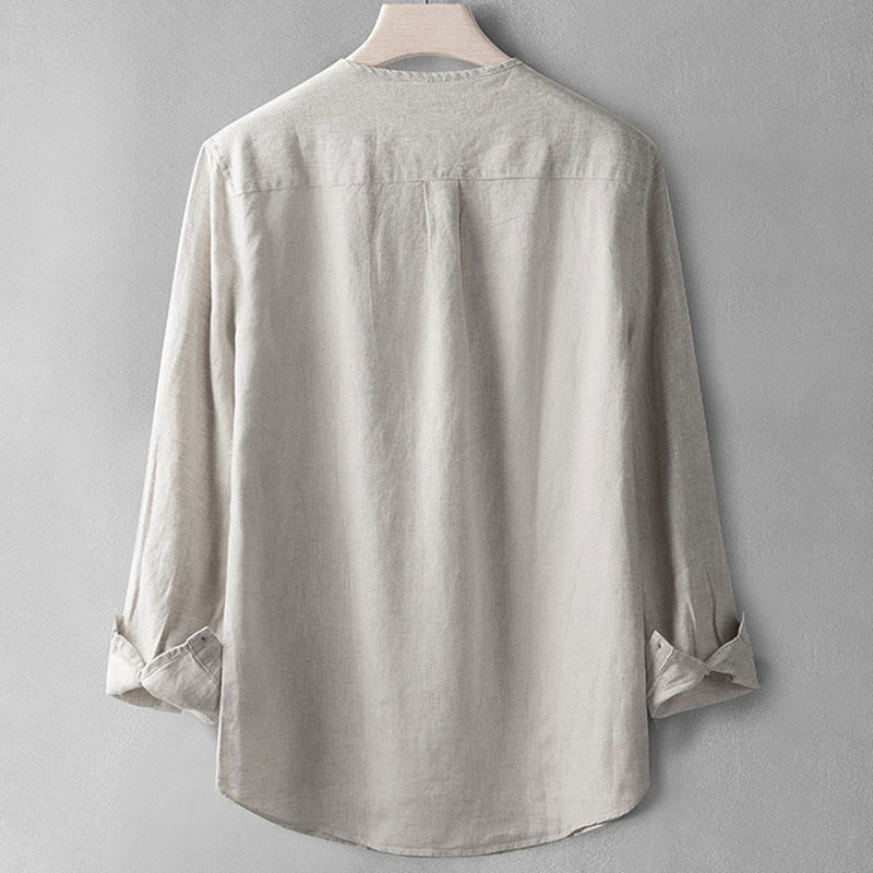Camicia a maniche lunghe con bottoni in tinta unita Buddha Stones Lino Abbigliamento uomo