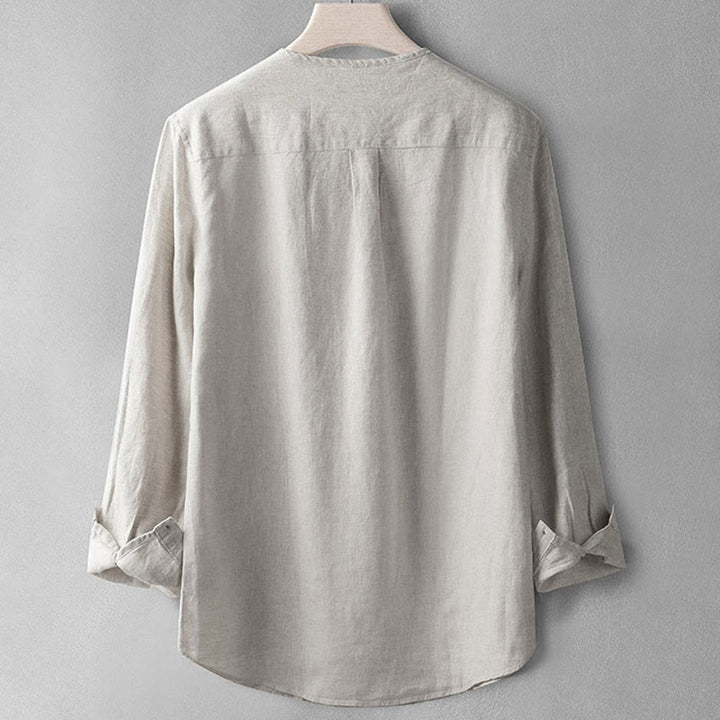 Camicia a maniche lunghe con bottoni in tinta unita Buddha Stones Lino Abbigliamento uomo