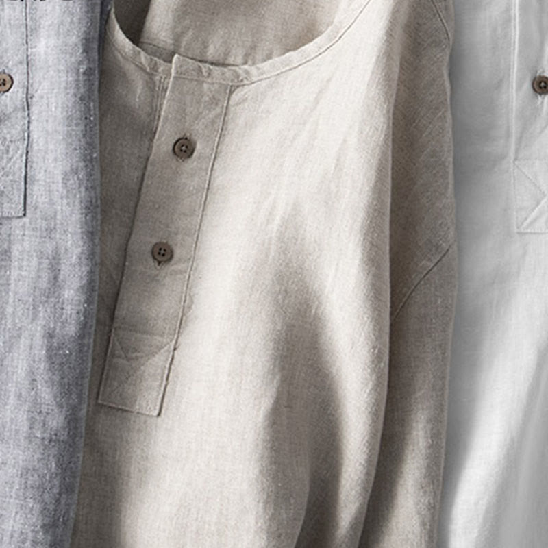 Camicia a maniche lunghe con bottoni in tinta unita Buddha Stones Lino Abbigliamento uomo - image 14