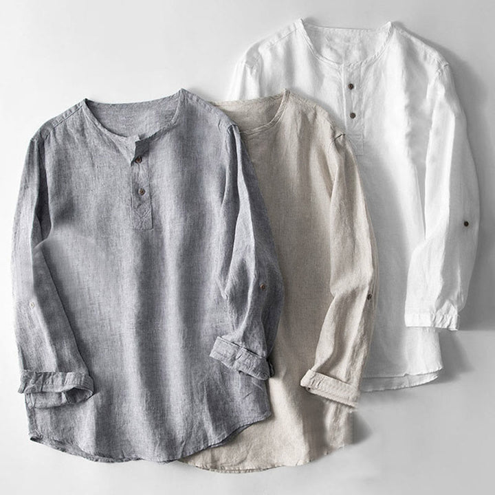 Camicia a maniche lunghe con bottoni in tinta unita Buddha Stones Lino Abbigliamento uomo - image 3