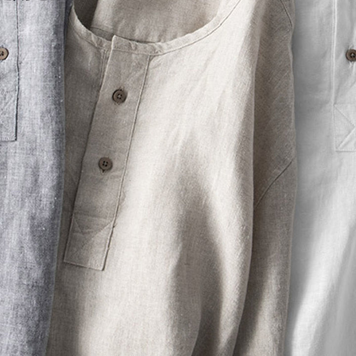 Camicia a maniche lunghe con bottoni in tinta unita Buddha Stones Lino Abbigliamento uomo
