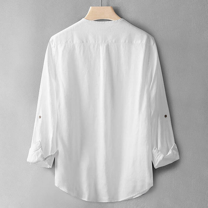 Camicia a maniche lunghe con bottoni in tinta unita Buddha Stones Lino Abbigliamento uomo - image 12