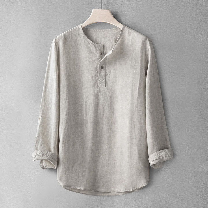 Camicia a maniche lunghe con bottoni in tinta unita Buddha Stones Lino Abbigliamento uomo
