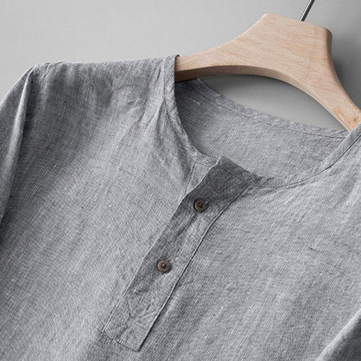 Camicia a maniche lunghe con bottoni in tinta unita Buddha Stones Lino Abbigliamento uomo