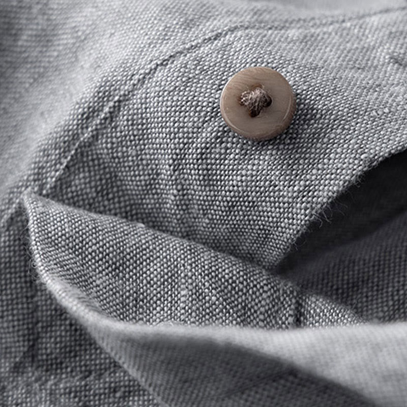 Camicia a maniche lunghe con bottoni in tinta unita Buddha Stones Lino Abbigliamento uomo - image 7