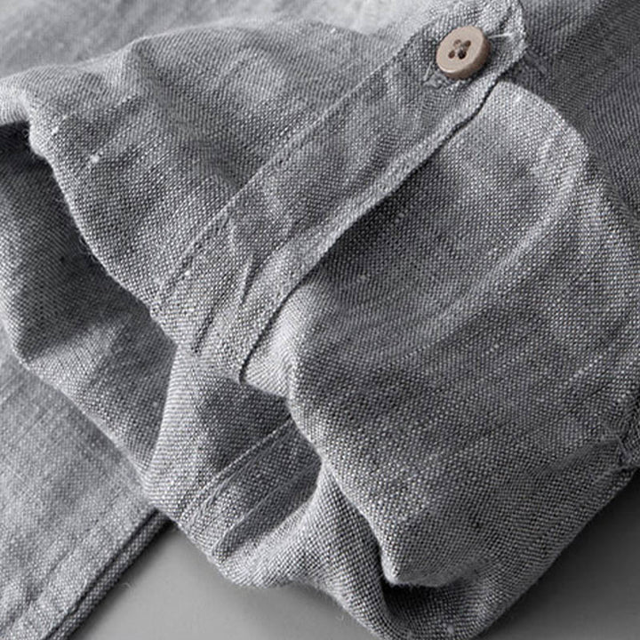 Camicia a maniche lunghe con bottoni in tinta unita Buddha Stones Lino Abbigliamento uomo