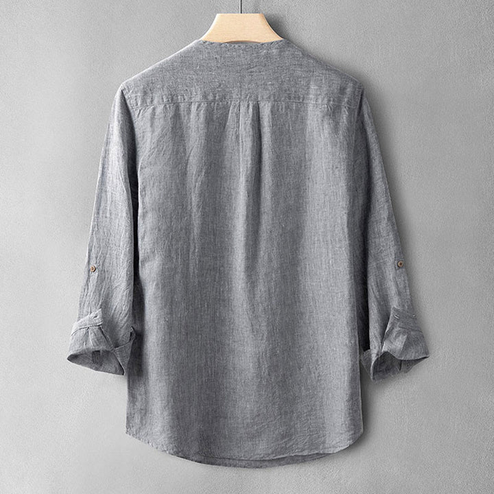 Camicia a maniche lunghe con bottoni in tinta unita Buddha Stones Lino Abbigliamento uomo