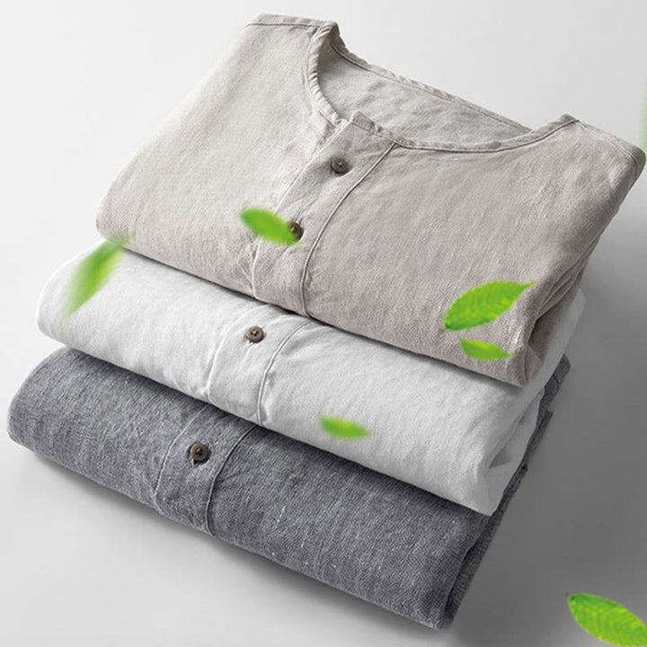 Camicia a maniche lunghe con bottoni in tinta unita Buddha Stones Lino Abbigliamento uomo - image 4