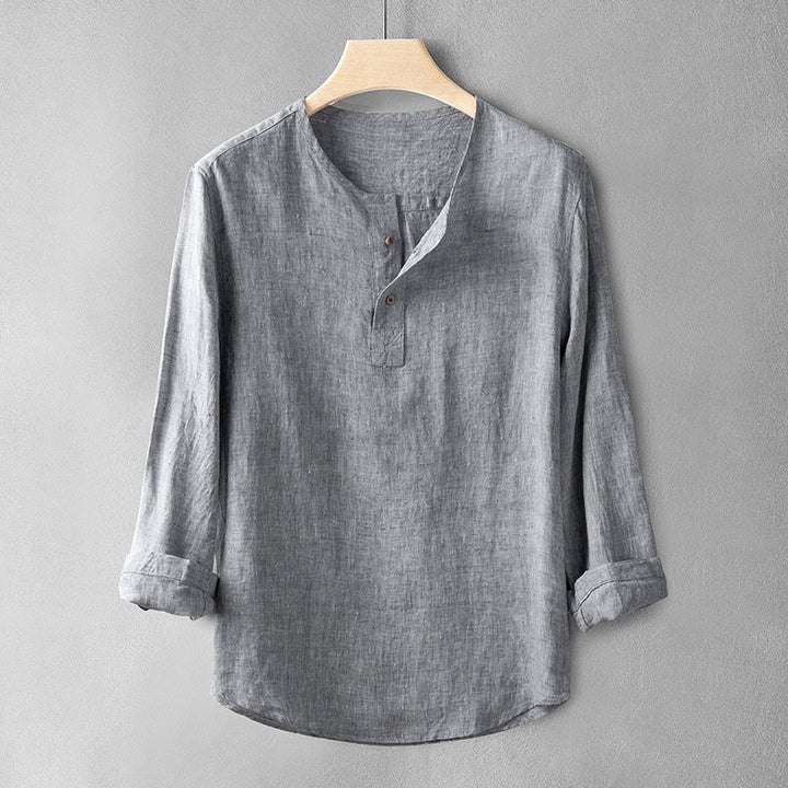 Camicia a maniche lunghe con bottoni in tinta unita Buddha Stones Lino Abbigliamento uomo