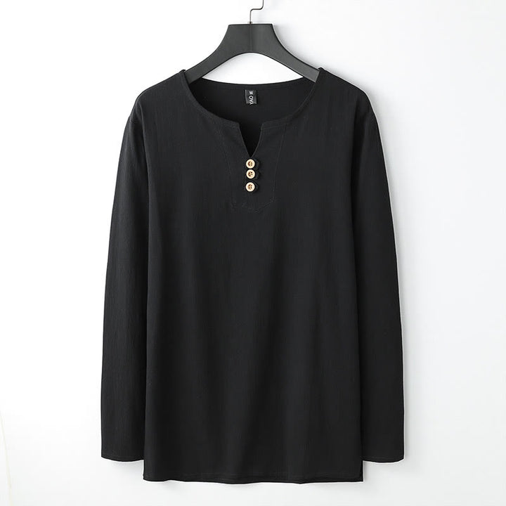 Camicia a maniche lunghe con bottoni in cotone e lino tinta unita Buddha Stones Uomo Abbigliamento