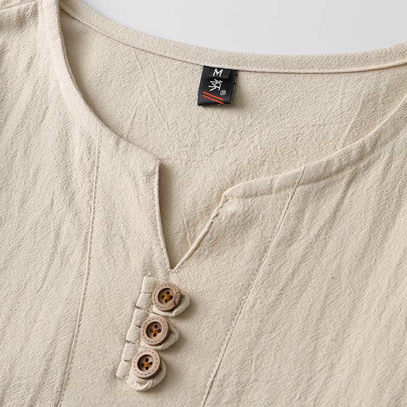 Camicia a maniche lunghe con bottoni in cotone e lino tinta unita Buddha Stones Uomo Abbigliamento