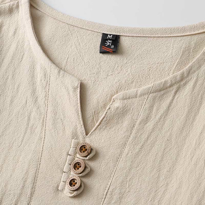 Camicia a maniche lunghe con bottoni in cotone e lino tinta unita Buddha Stones Uomo Abbigliamento - image 5