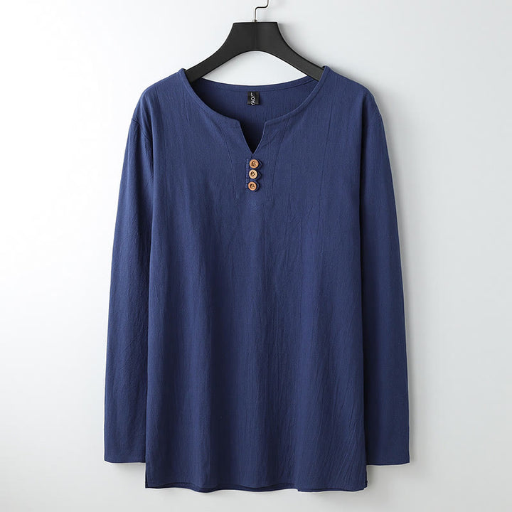 Camicia a maniche lunghe con bottoni in cotone e lino tinta unita Buddha Stones Uomo Abbigliamento