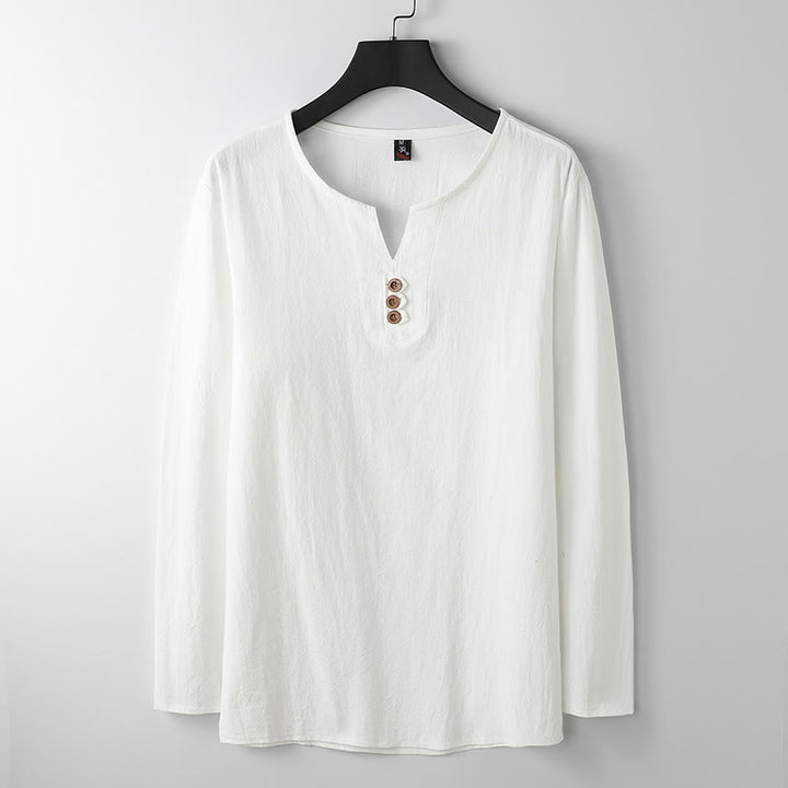 Camicia a maniche lunghe con bottoni in cotone e lino tinta unita Buddha Stones Uomo Abbigliamento
