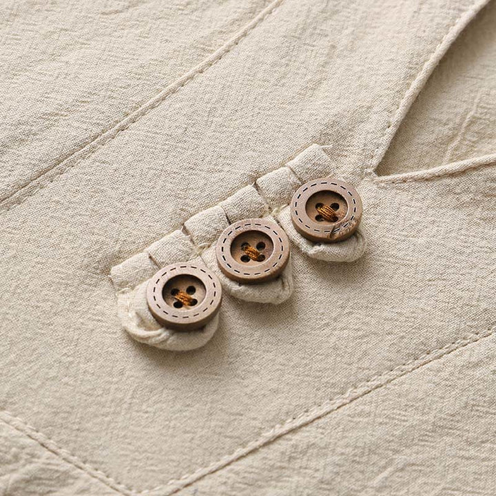 Camicia a maniche lunghe con bottoni in cotone e lino tinta unita Buddha Stones Uomo Abbigliamento