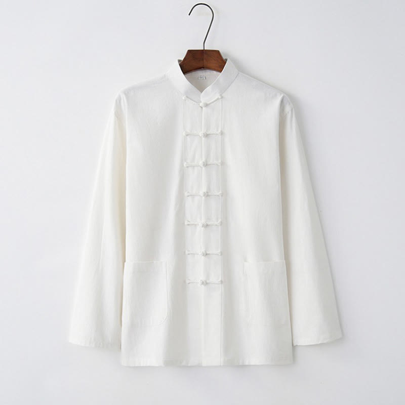 Buddha Stones Tang Frog-Bottone Camicia Manica Lunga Cotone Abbigliamento Uomo - Bianco - US/UK/AU44, EU54 (4XL) - image 1