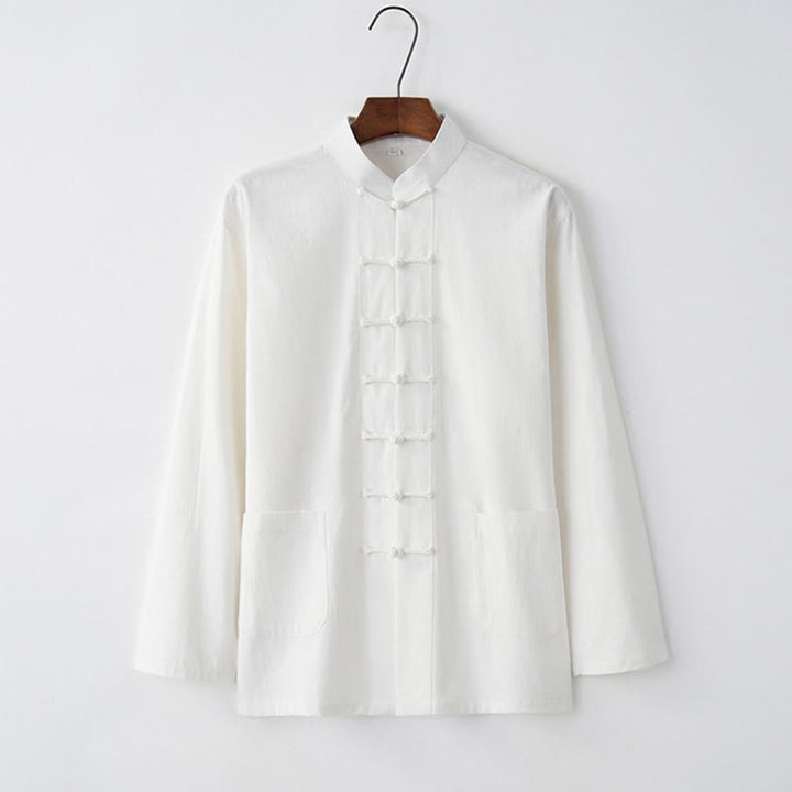 Buddha Stones Tang Frog-Bottone Camicia Manica Lunga Cotone Abbigliamento Uomo - Bianco - US/UK/AU44, EU54 (4XL) - image 1