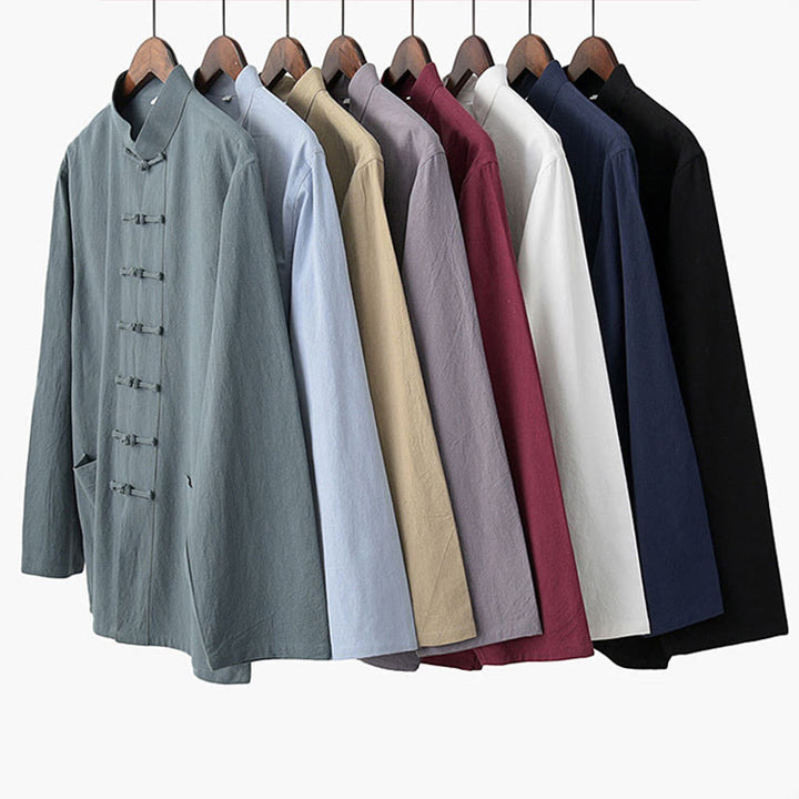 Buddha Stones Tang Frog-Bottone Camicia Manica Lunga Cotone Abbigliamento Uomo - image 12