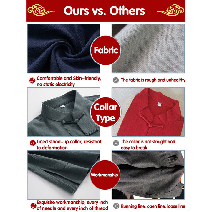 Buddha Stones Tang Frog-Bottone Camicia Manica Lunga Cotone Abbigliamento Uomo - image 10