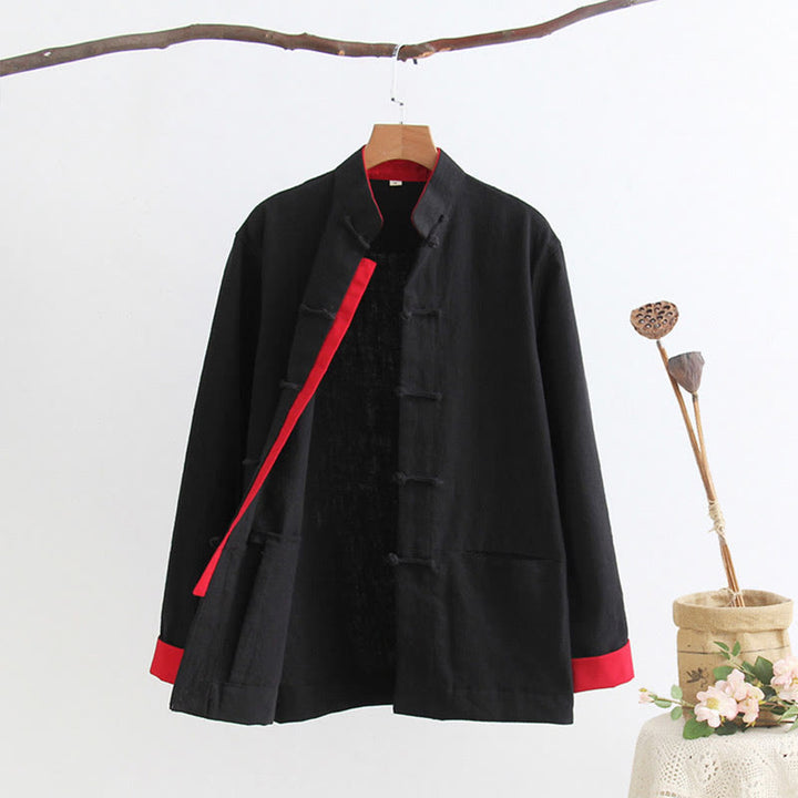 Buddha Stones Tang Frog-Bottone Camicia Manica Lunga Cotone Lino Abbigliamento Uomo - image 14