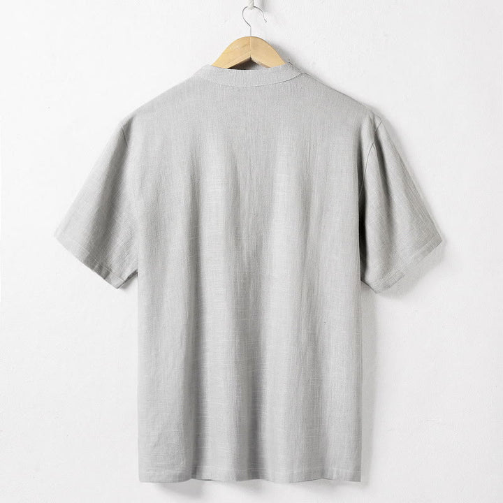 Camicia da uomo ampia Buddha Stones , tinta unita, collo a tacca, manica corta, comoda, traspirante, in cotone e lino - image 6