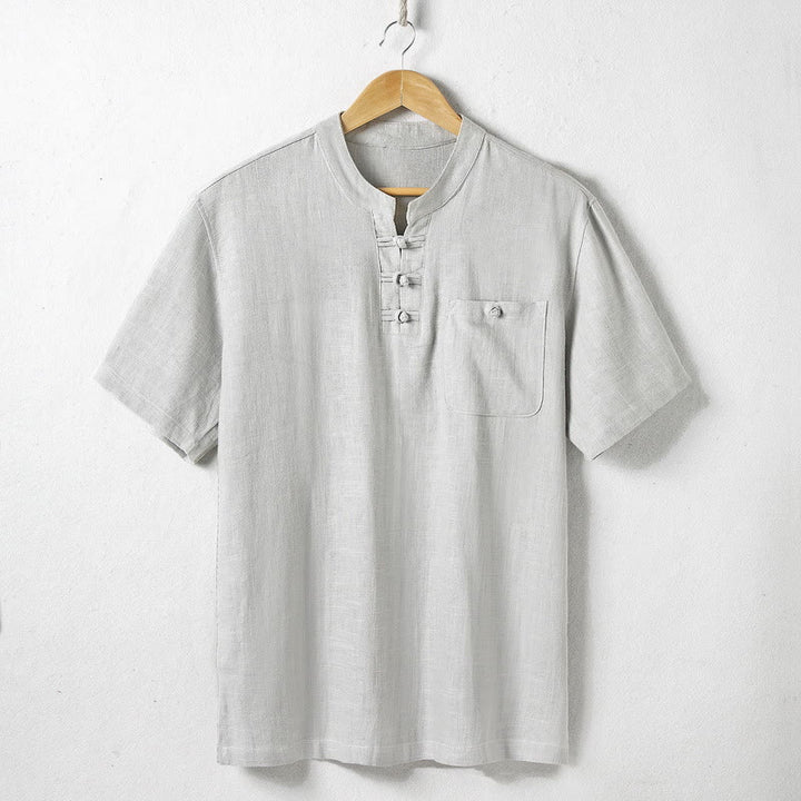 Camicia da uomo ampia Buddha Stones , tinta unita, collo a tacca, manica corta, comoda, traspirante, in cotone e lino - Gainsboro - US/UK/AU46, EU56 (5XL)  - image 5