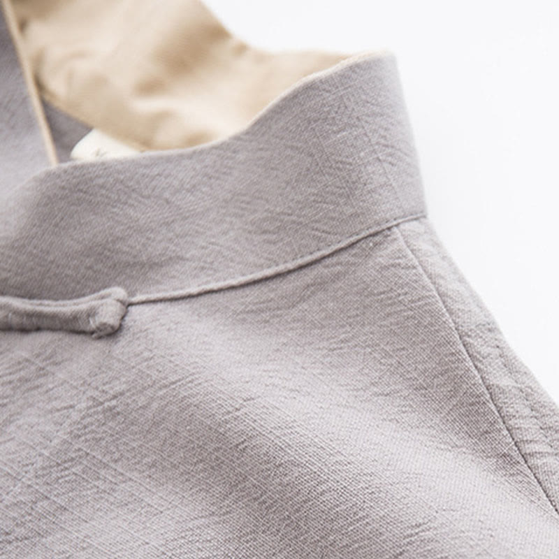 Buddha Stones Tang Frog-Bottone Camicia Manica Lunga Cotone Lino Abbigliamento Uomo - image 21