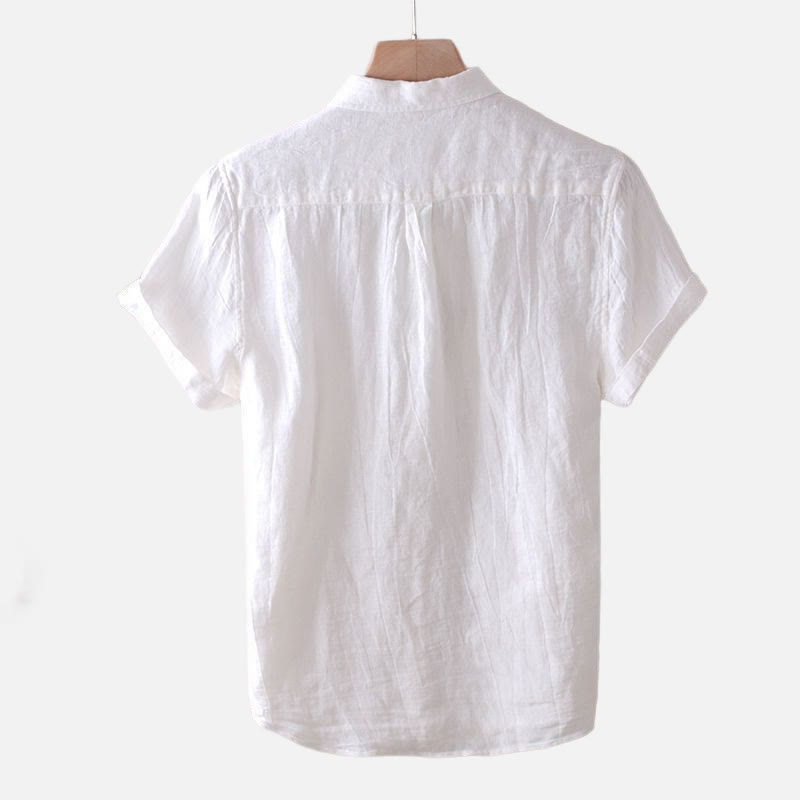 Camicia da uomo Buddha Stones , tinta unita, con risvolto, manica corta, comoda camicia in cotone e lino con piega e bottoni - image 8