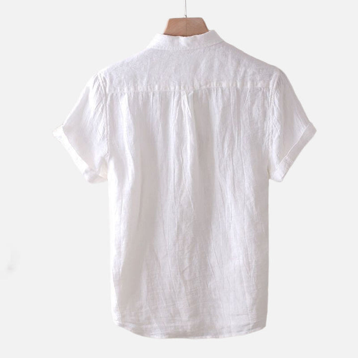 Camicia da uomo Buddha Stones , tinta unita, con risvolto, manica corta, comoda camicia in cotone e lino con piega e bottoni